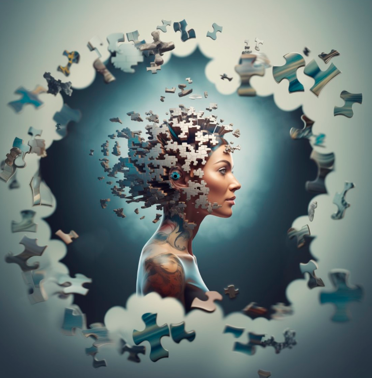Retrato conceptual formado por piezas de puzzle